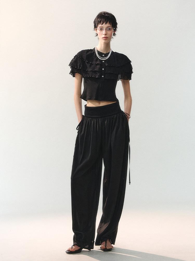 AnnoMundi Ink Shadow Drape Pleats Embroidered Striped Rib Waist Women&