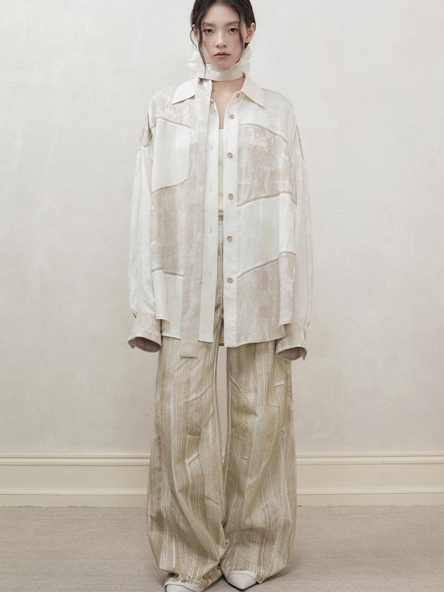 AnnoMundi Interwoven Light Textured Shirt Skirt Set V Neck T Shirt Long Sleeve