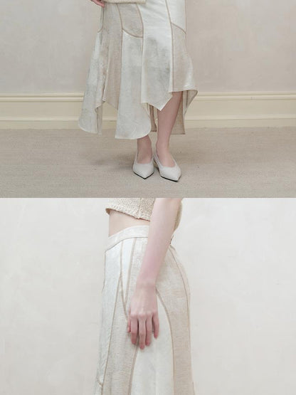 AnnoMundi Interwoven Light Textured Shirt Skirt Set V Neck T Shirt Long Sleeve