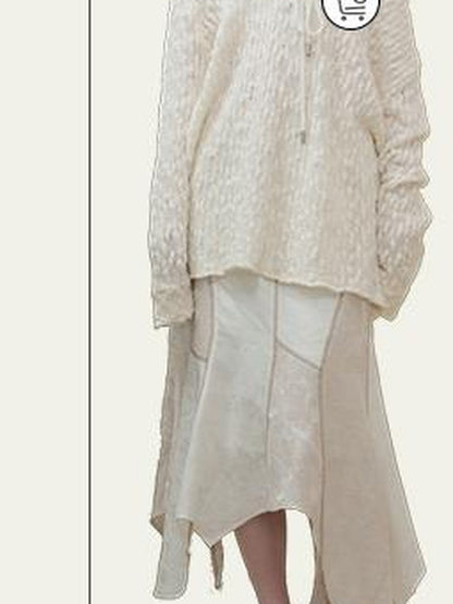 AnnoMundi Interwoven Light Textured Shirt Skirt Set V Neck T Shirt Long Sleeve