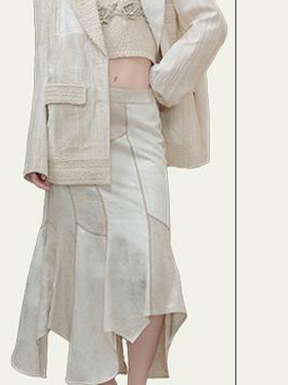 AnnoMundi Interwoven Light Textured Shirt Skirt Set V Neck T Shirt Long Sleeve
