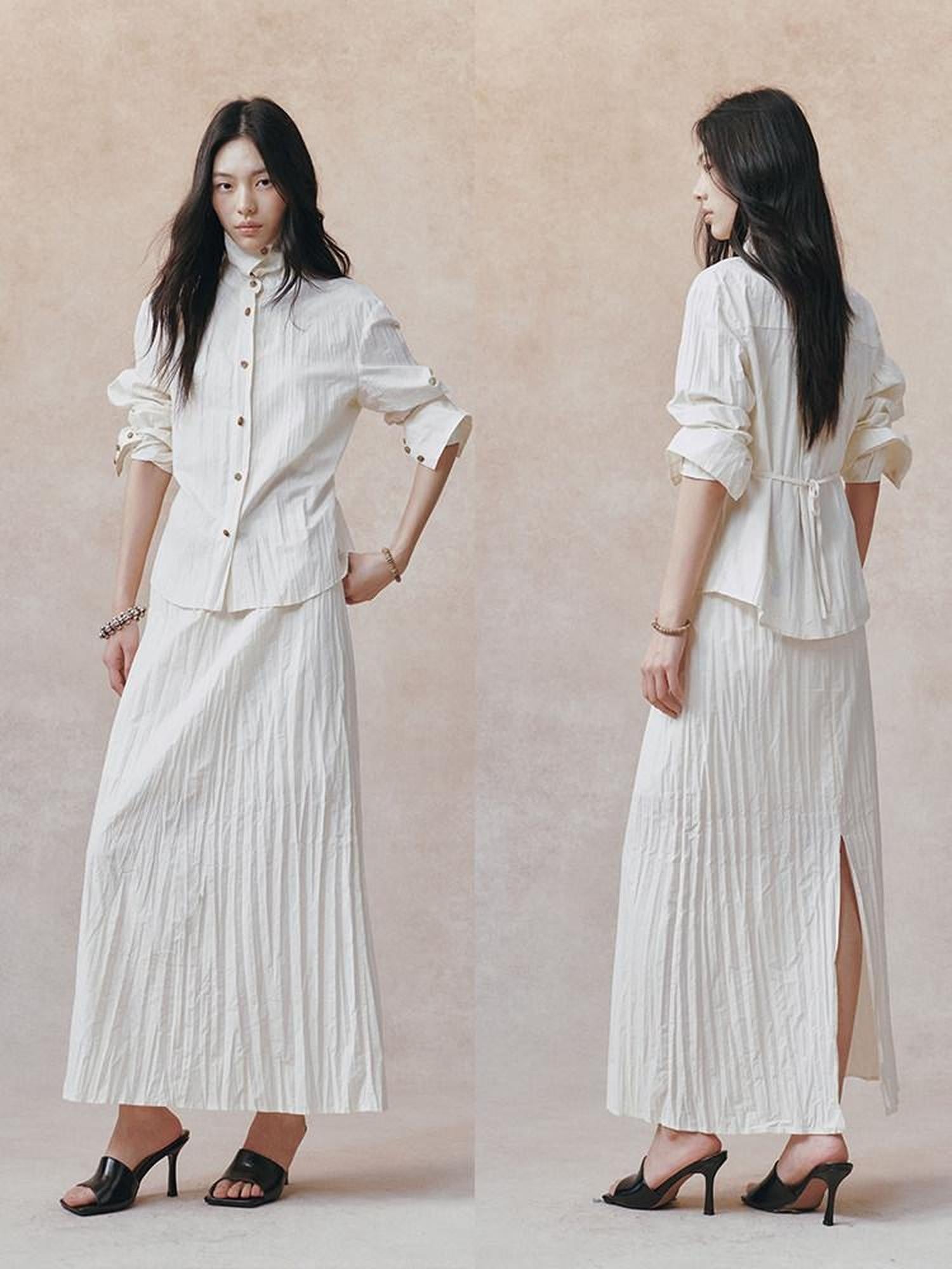 AnnoMundi Ivory 3d Pressed Pleats Adjustable Waist Women&