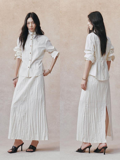 AnnoMundi Ivory 3d Pressed Pleats Adjustable Waist Women&