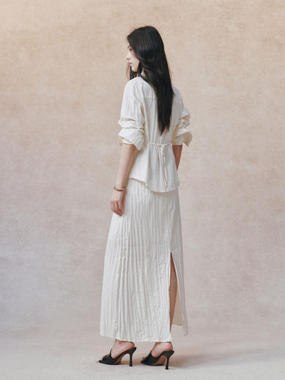 AnnoMundi Ivory 3d Pressed Pleats Adjustable Waist Women&
