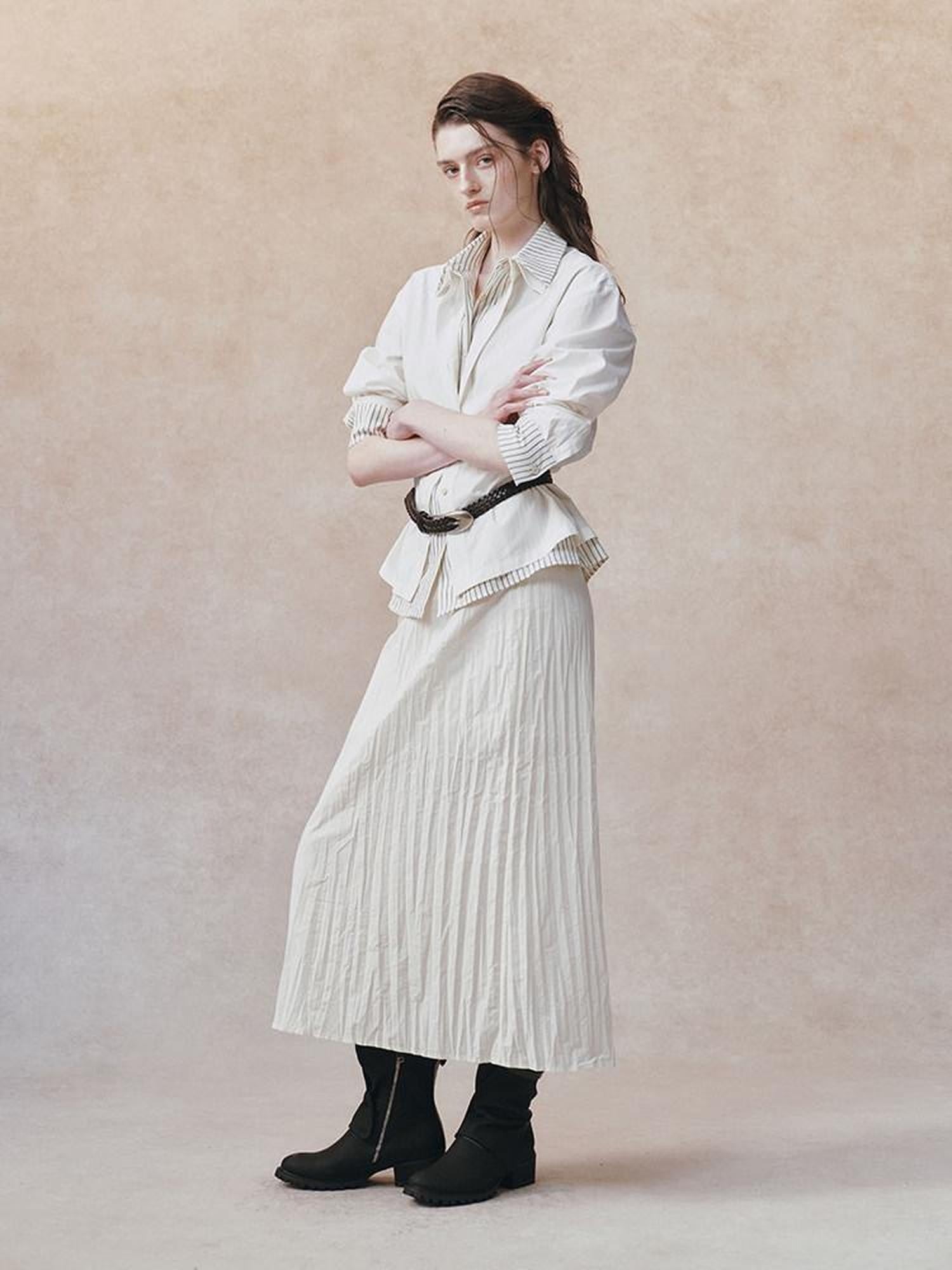 AnnoMundi Ivory 3d Pressed Pleats Adjustable Waist Women&