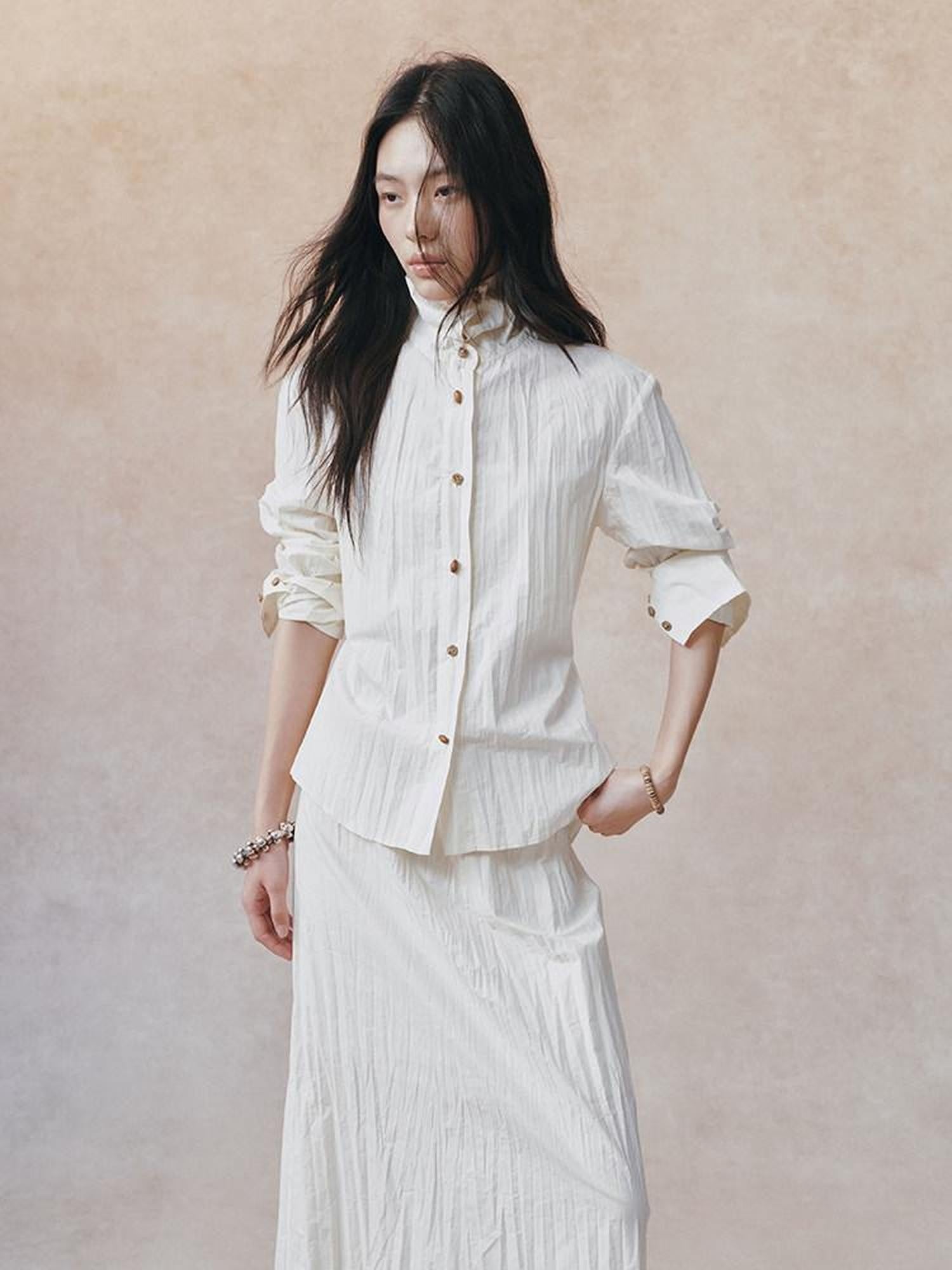 AnnoMundi Ivory 3d Pressed Pleats Adjustable Waist Women&