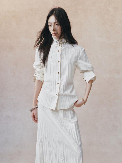 AnnoMundi Ivory 3d Pressed Pleats Adjustable Waist Women&