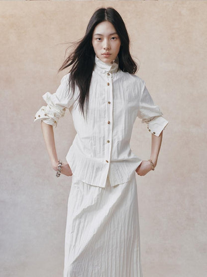 AnnoMundi Ivory 3d Pressed Pleats Adjustable Waist Women&
