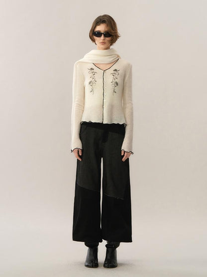 AnnoMundi Jacquard Contrast Trim Lace V-neck Wool Women&
