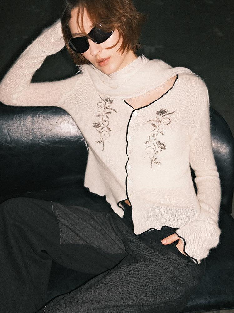AnnoMundi Jacquard Contrast Trim Lace V-neck Wool Women&