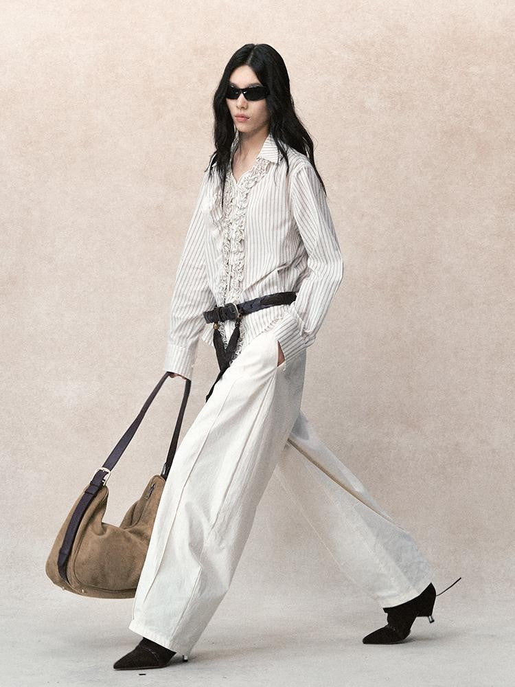AnnoMundi Jacquard Striped Asymmetric Lace Patchwork Lettuce Edge Women&
