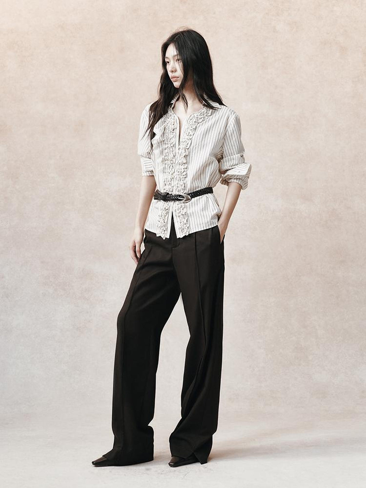 AnnoMundi Jacquard Striped Asymmetric Lace Patchwork Lettuce Edge Women&