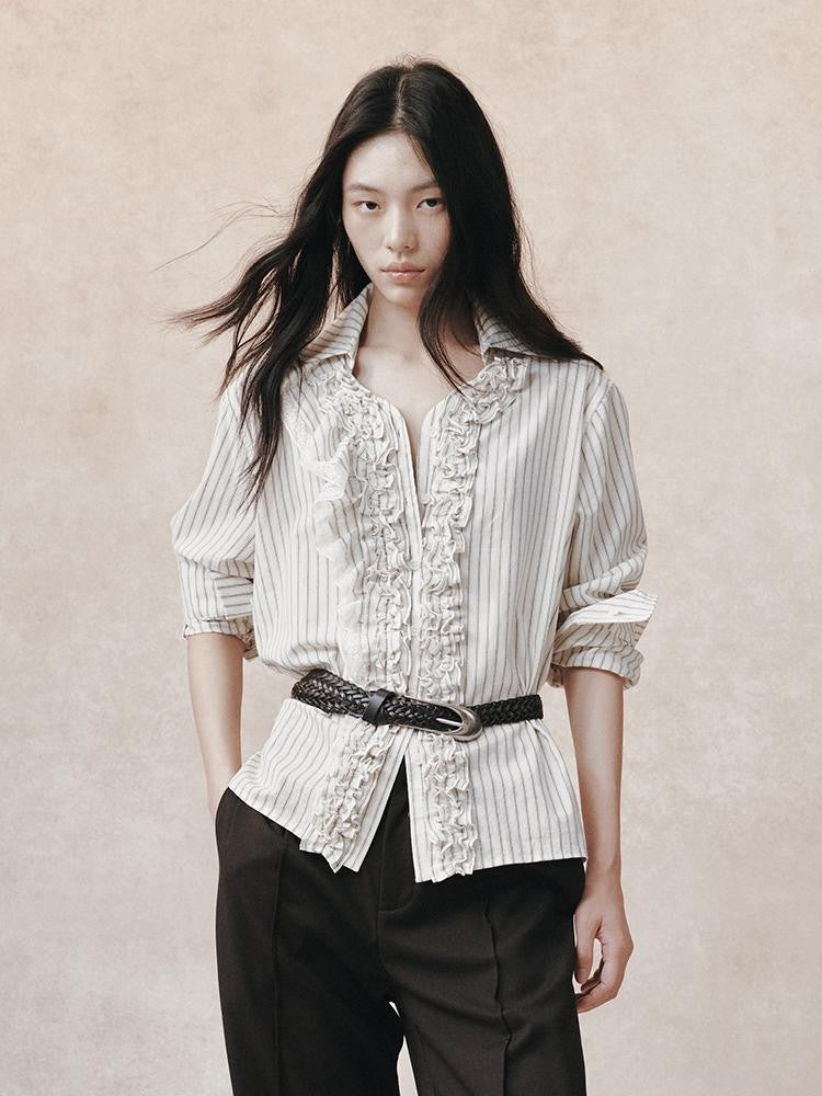 AnnoMundi Jacquard Striped Asymmetric Lace Patchwork Lettuce Edge Women&