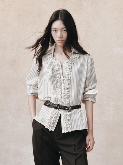 AnnoMundi Jacquard Striped Asymmetric Lace Patchwork Lettuce Edge Women&