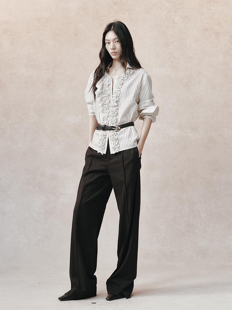 AnnoMundi Jacquard Striped Asymmetric Lace Patchwork Lettuce Edge Women&