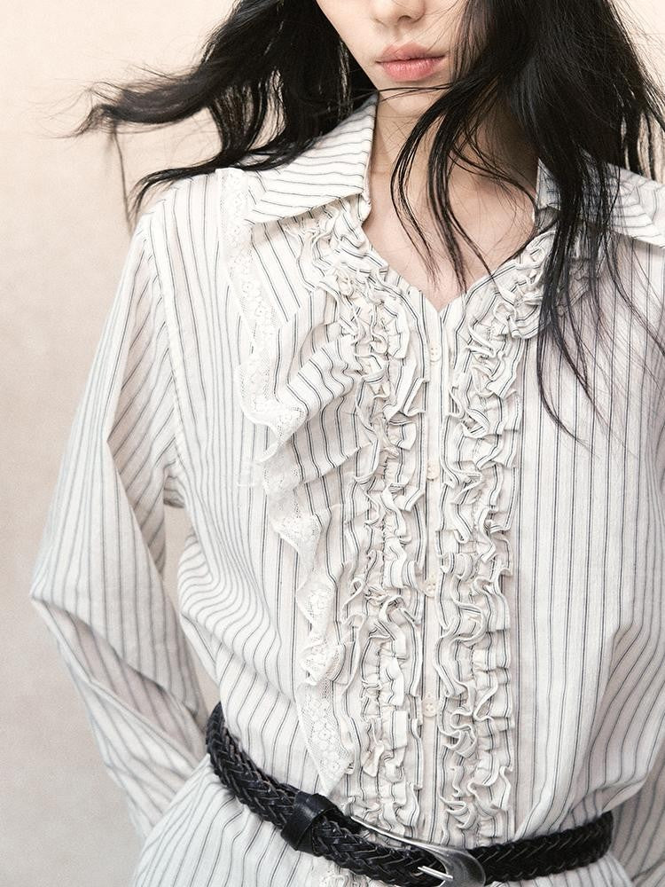 AnnoMundi Jacquard Striped Asymmetric Lace Patchwork Lettuce Edge Women&