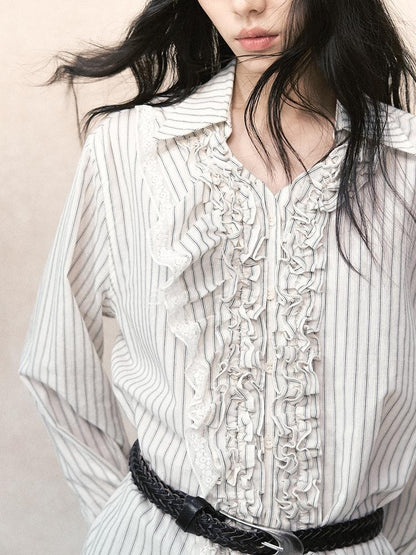 AnnoMundi Jacquard Striped Asymmetric Lace Patchwork Lettuce Edge Women&