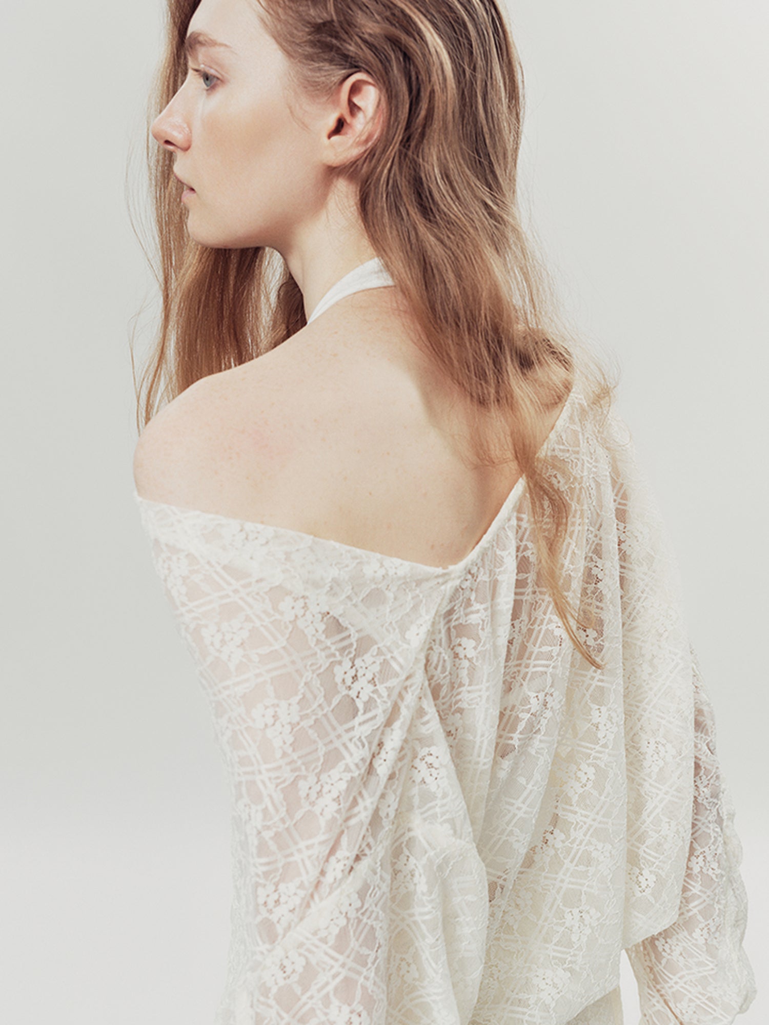 AnnoMundi Lace Bloom Draped Cover Up V Neck T Shirt Long Sleeve