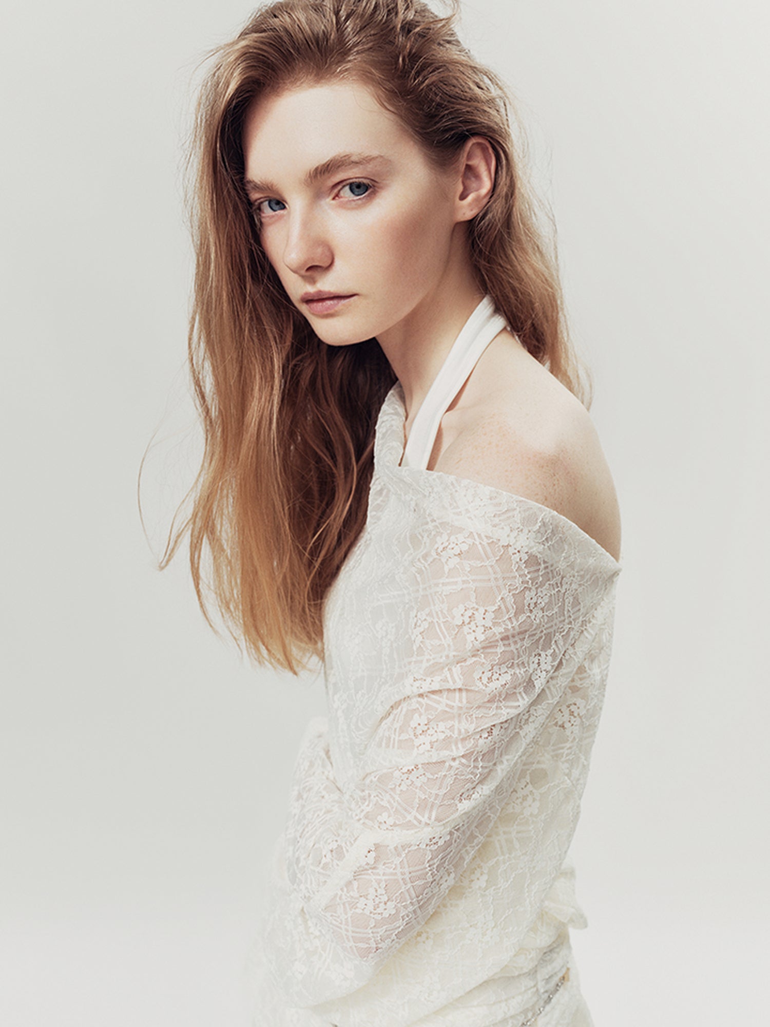 AnnoMundi Lace Bloom Draped Cover Up V Neck T Shirt Long Sleeve
