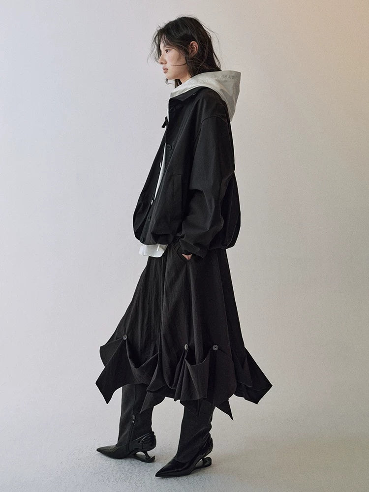 AnnoMundi Lace Collar Tie Hooded Loose Pleated Women White Cotton Tencel Blouse