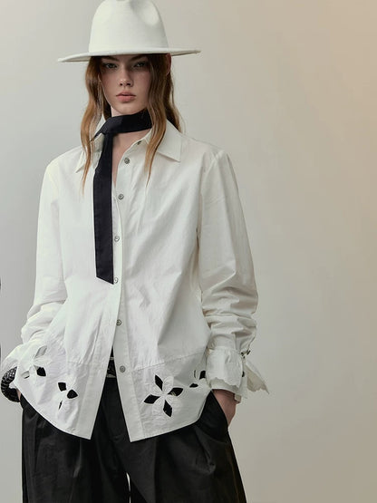 AnnoMundi Lace Embroidered Pure Cotton Slim Fit Collared Casual Women Floral Blouse