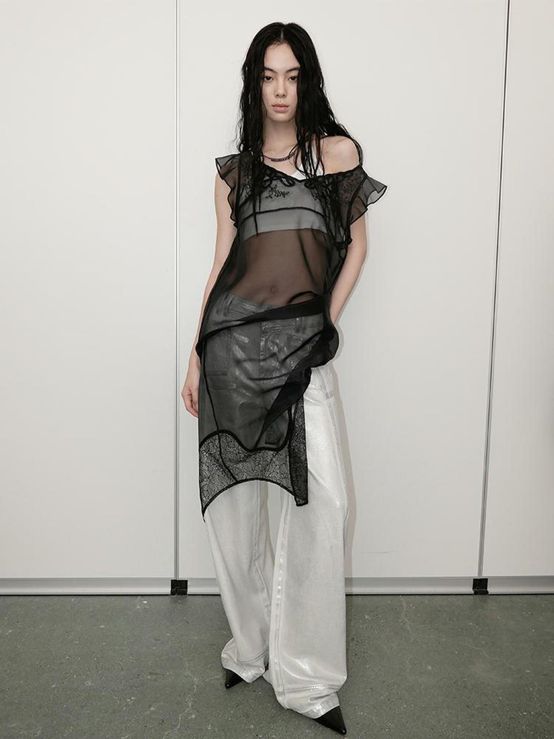 AnnoMundi Lace Embroidered Sheer Mesh Overlay Dress