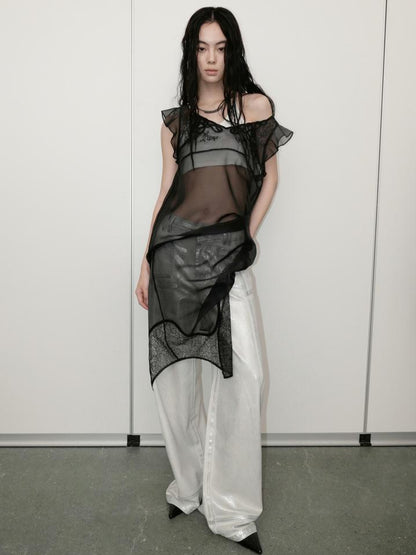 AnnoMundi Lace Embroidered Sheer Mesh Overlay Dress