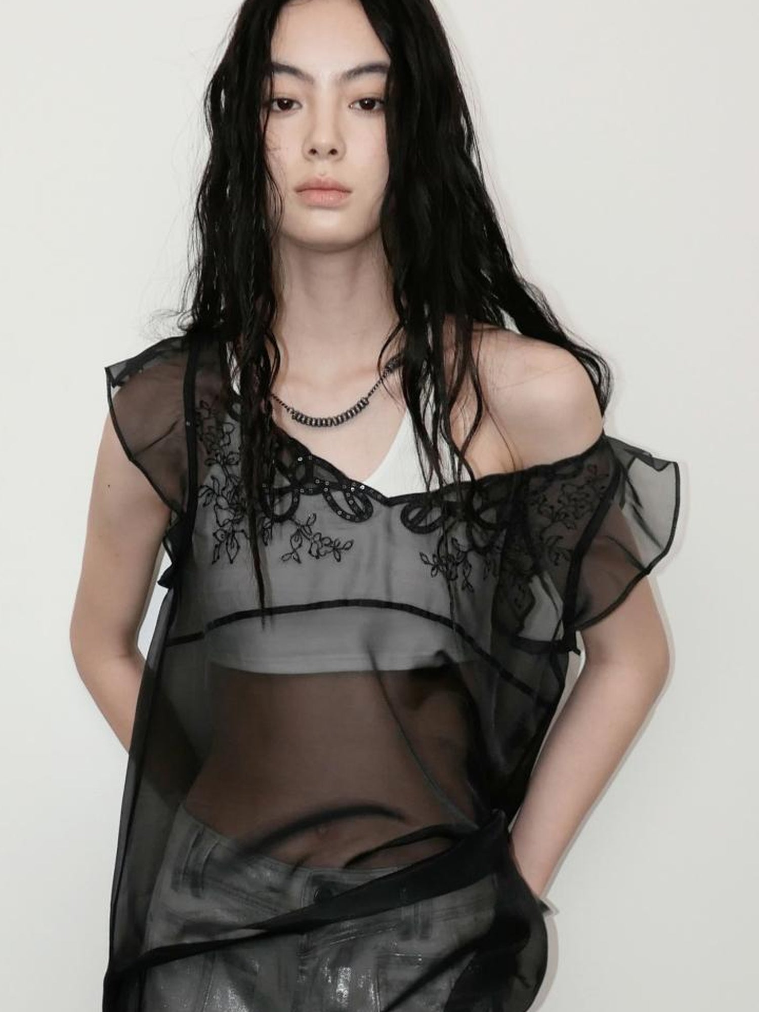 AnnoMundi Lace Embroidered Sheer Mesh Overlay Dress