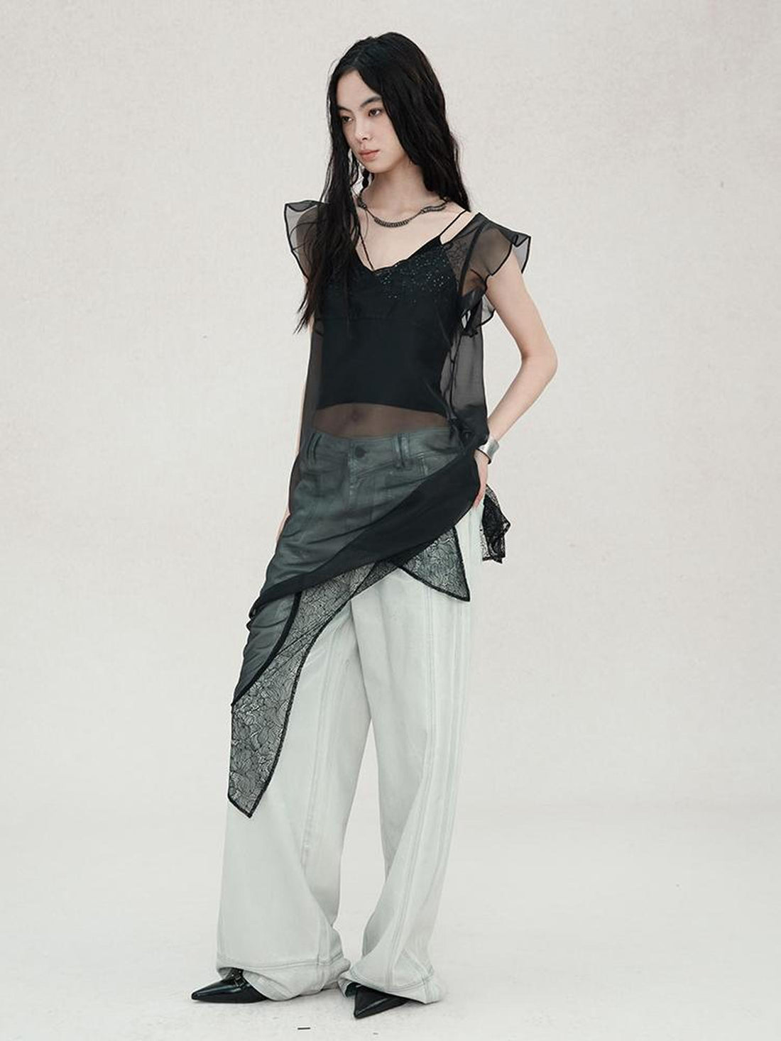 AnnoMundi Lace Embroidered Sheer Mesh Overlay Dress