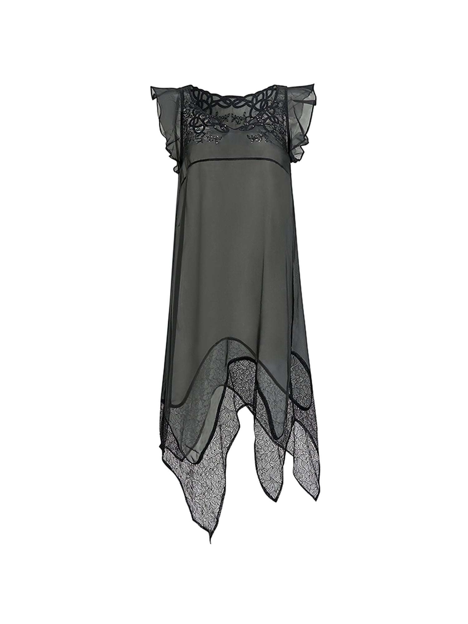 AnnoMundi Lace Embroidered Sheer Mesh Overlay Dress