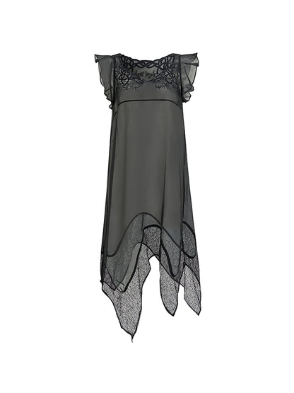 AnnoMundi Lace Embroidered Sheer Mesh Overlay Dress