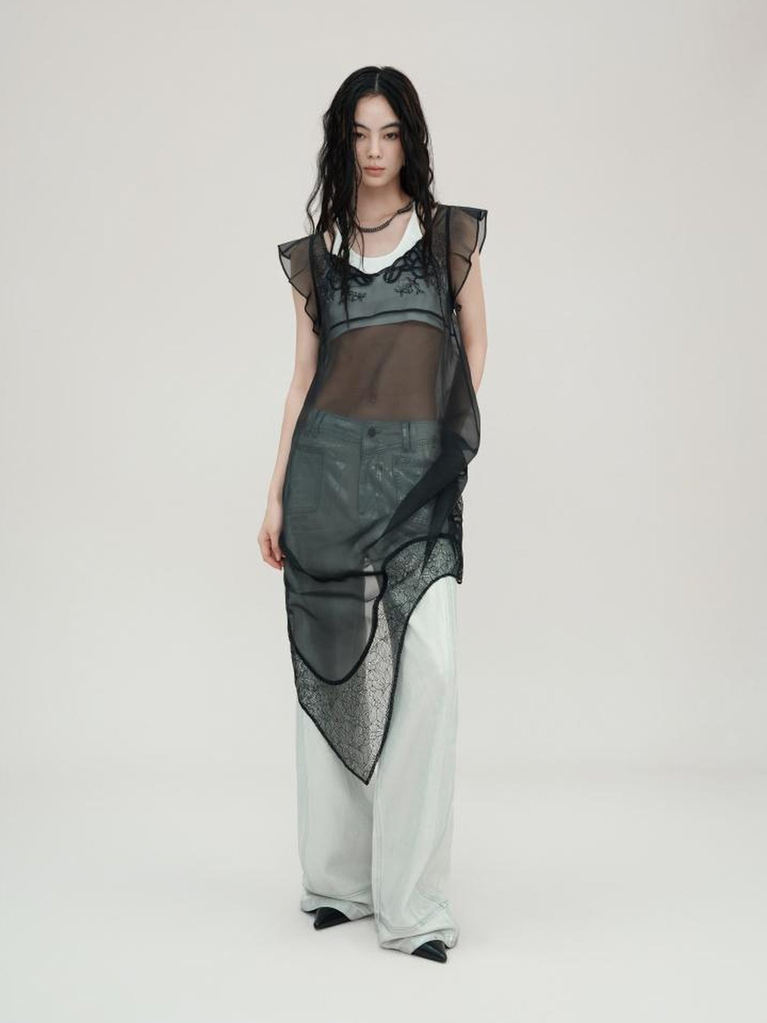 AnnoMundi Lace Embroidered Sheer Mesh Overlay Dress