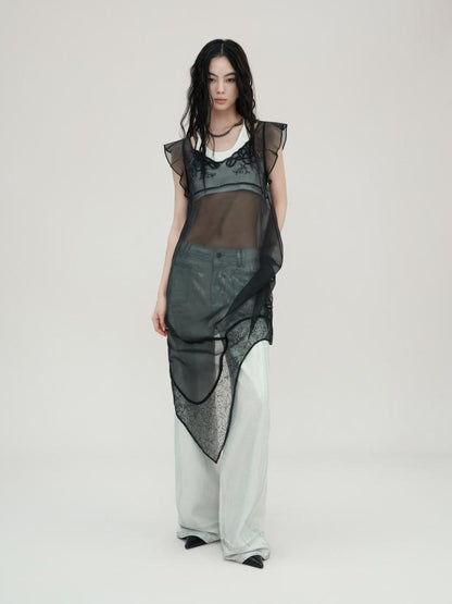 AnnoMundi Lace Embroidered Sheer Mesh Overlay Dress