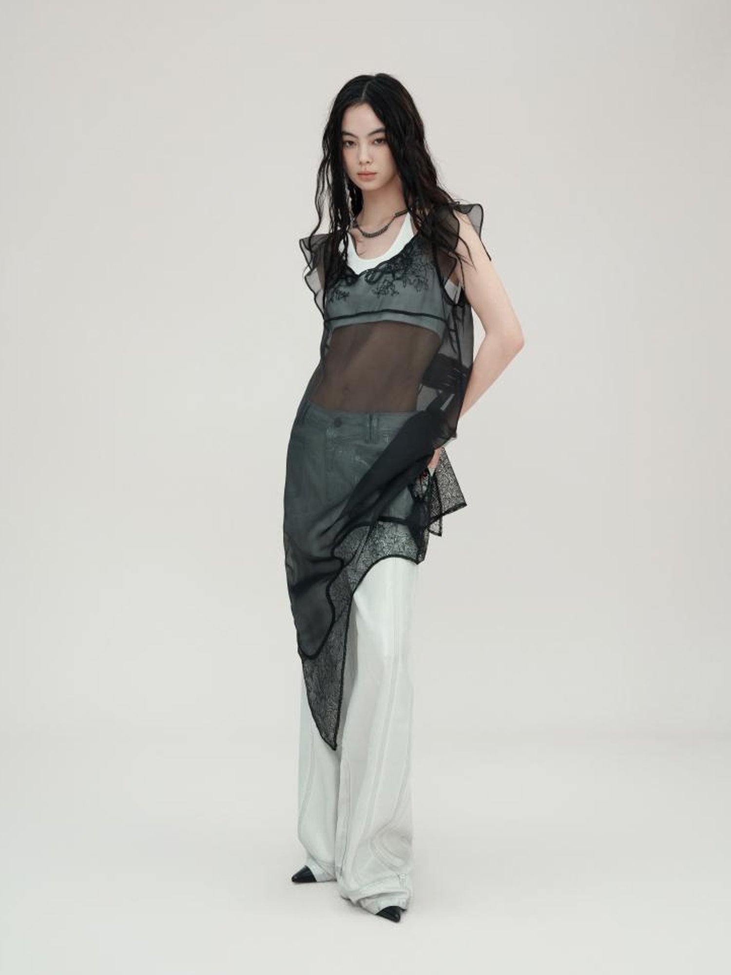 AnnoMundi Lace Embroidered Sheer Mesh Overlay Dress