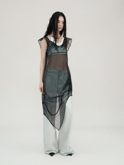 AnnoMundi Lace Embroidered Sheer Mesh Overlay Dress