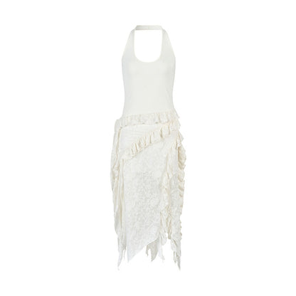 AnnoMundi Lace Halter Asymmetric Hem High Waist Women&