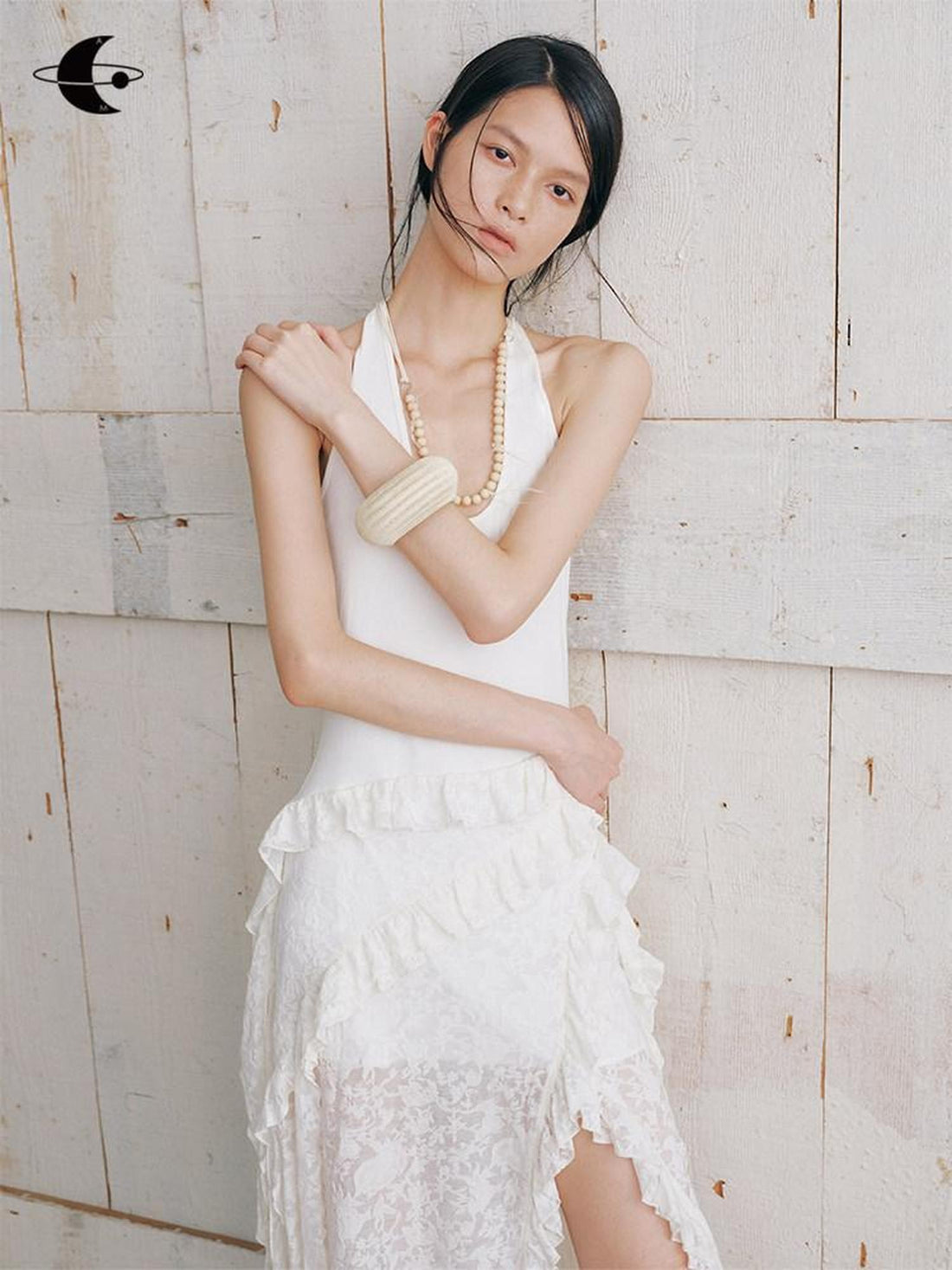 AnnoMundi Lace Halter Asymmetric Hem High Waist Women&