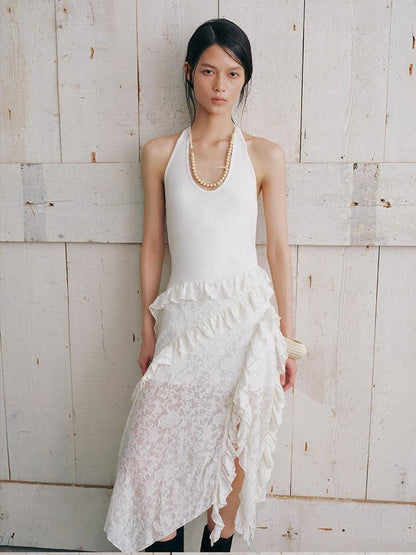 AnnoMundi Lace Halter Asymmetric Hem High Waist Women&