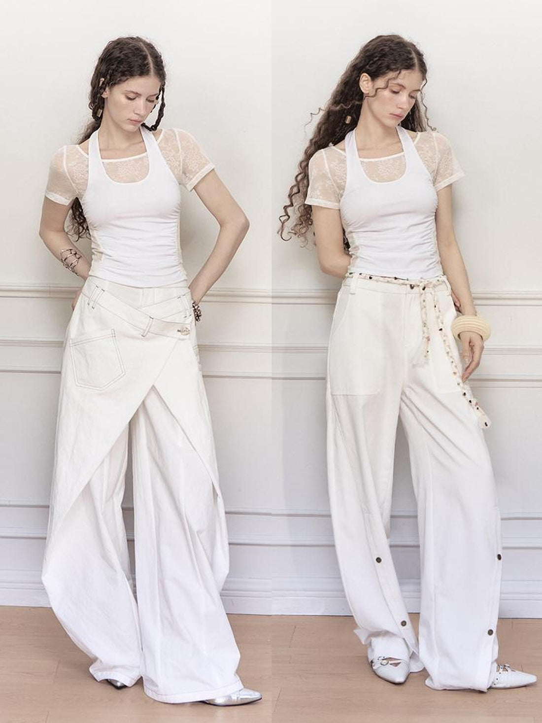 Lace Knit Layered Mock Neck Tee