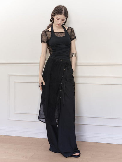 AnnoMundi Lace Knit Layered Mock Neck Tee