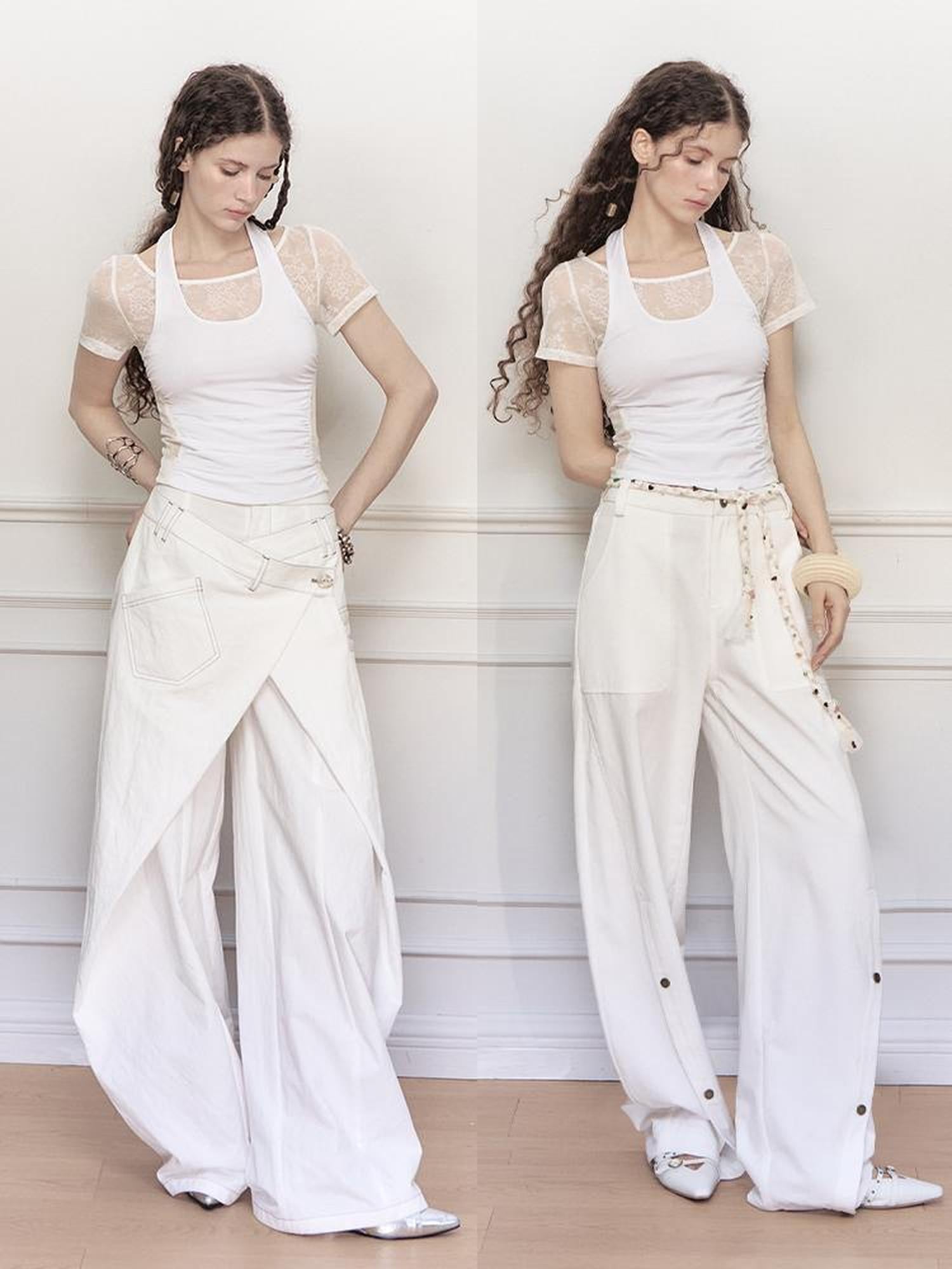 AnnoMundi Lace Knit Layered Mock Neck Tee