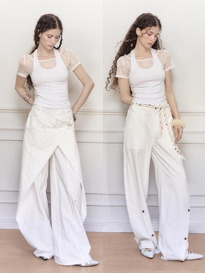 AnnoMundi Lace Knit Layered Mock Neck Tee