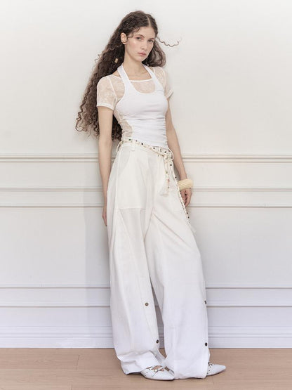 AnnoMundi Lace Knit Layered Mock Neck Tee