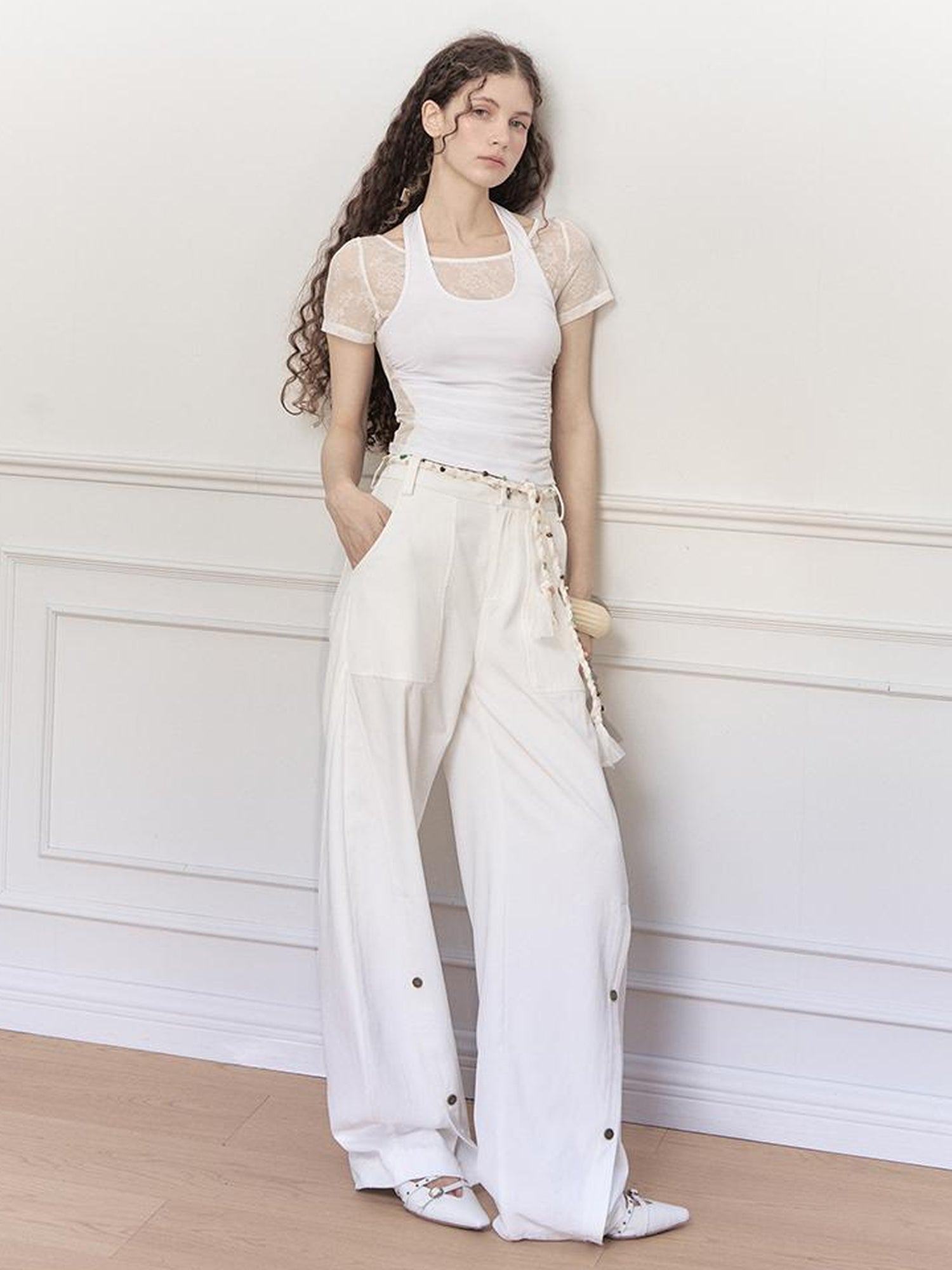 Lace Knit Layered Mock Neck Tee