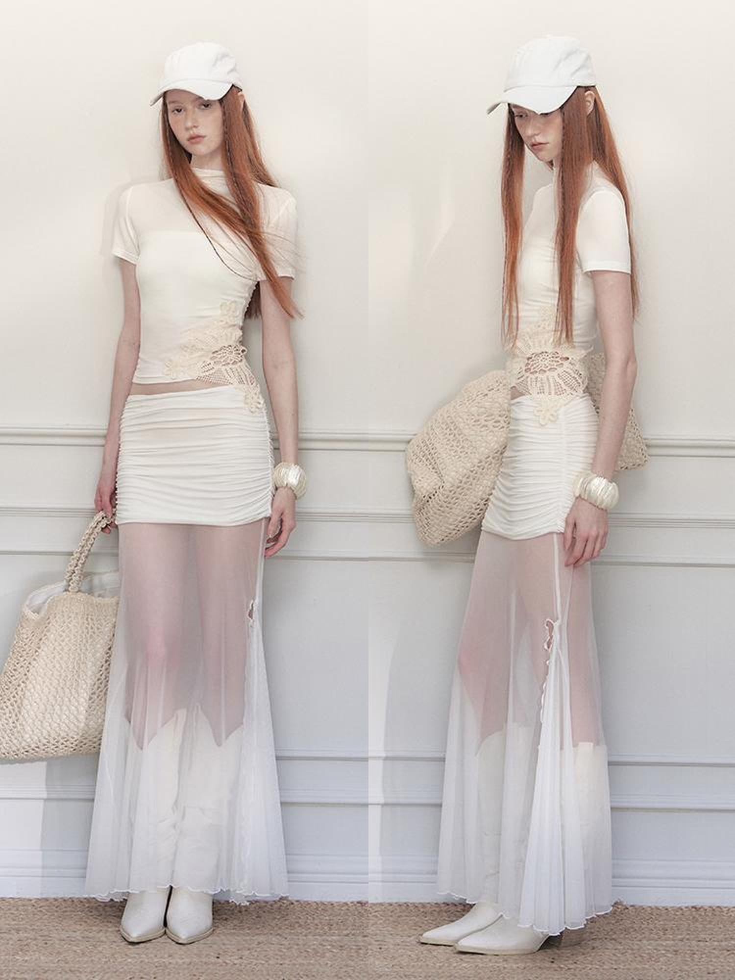 AnnoMundi Lace Knit Ribbed Mock Neck Tee