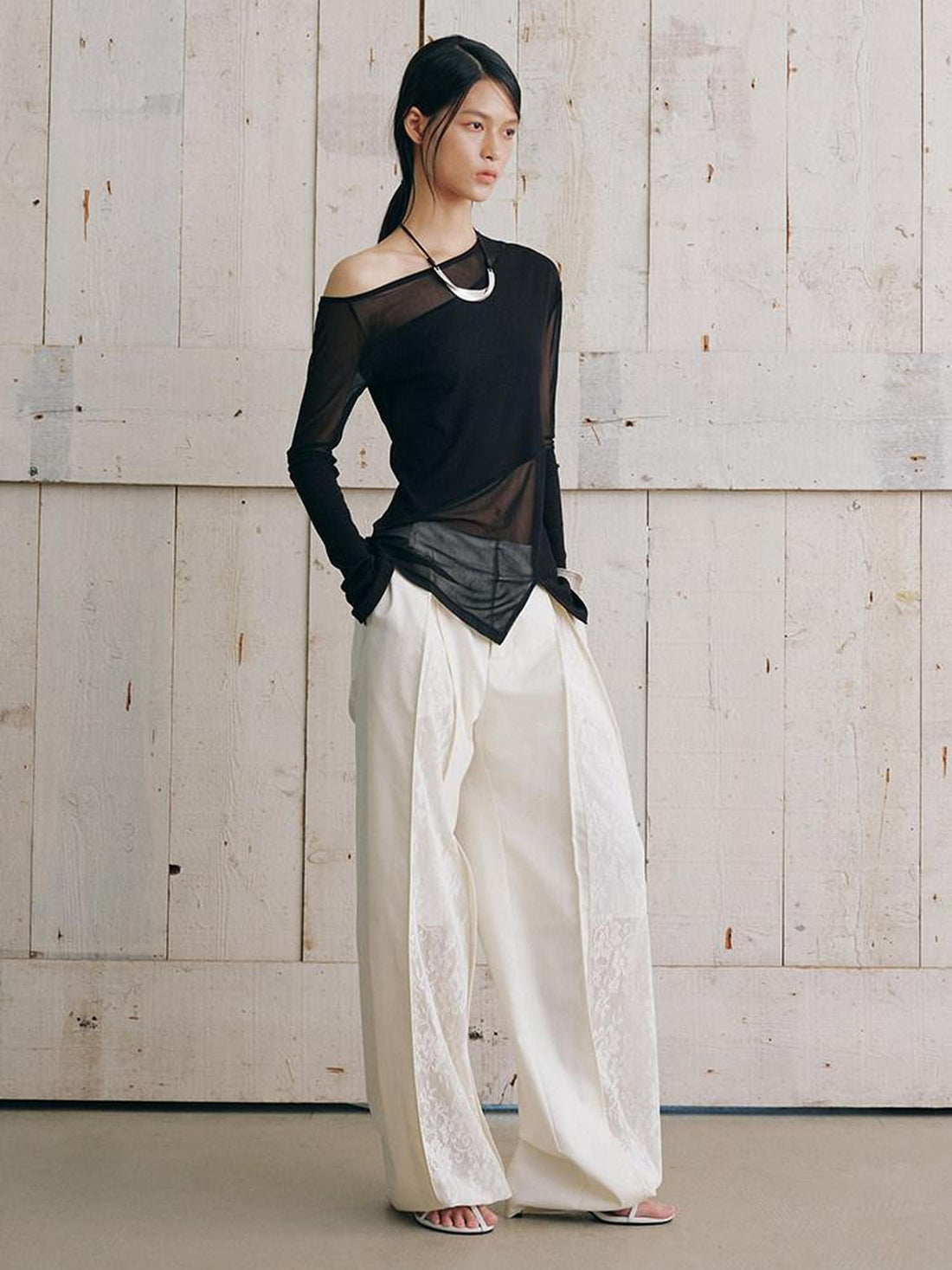 AnnoMundi Lace Splice Pleated High Waist Women&