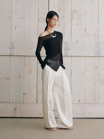 AnnoMundi Lace Splice Pleated High Waist Women&