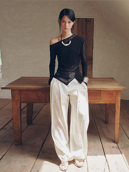 AnnoMundi Lace Splice Pleated High Waist Women&