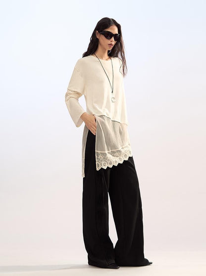 AnnoMundi Lace Trim Double Layer Faux Two Piece Patchwork Women&