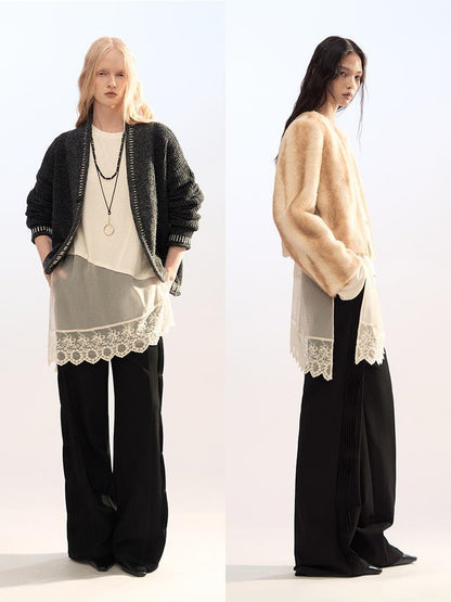 AnnoMundi Lace Trim Double Layer Faux Two Piece Patchwork Women&